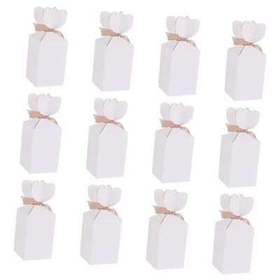 SOPOTUTU Fish Tail Ribbon Candy Boxes 20pcs White Cardboard 5x5x6.5cm Wedding Favor Boxes Portable Candy Paper Packaging for Party Wrapping