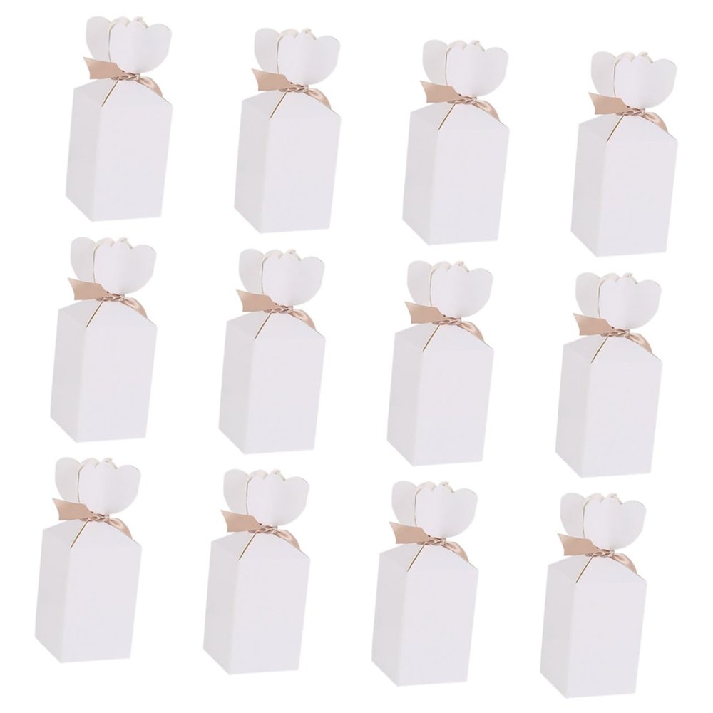 SOPOTUTU Fish Tail Ribbon Candy Boxes 20pcs White Cardboard 5x5x6.5cm Wedding Favor Boxes Portable Candy Paper Packaging for Party Wrapping