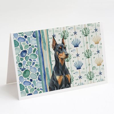 Caroline's Treasures Doberman Pinscher Coastal Sea Glass Greeting Cards Pack of 8 Blank Cards with Envelopes Whimsical A7 Size 5x7