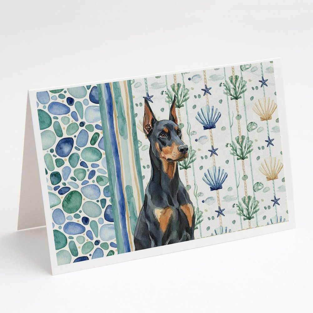 Caroline's Treasures Doberman Pinscher Coastal Sea Glass Greeting Cards Pack of 8 Blank Cards with Envelopes Whimsical A7 Size 5x7