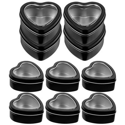 ABOOFAN 10pcs Heart-shaped Tin Candy Boxes Black Window Party Favor Boxes for Wedding and Valentine's Day Treat Packaging