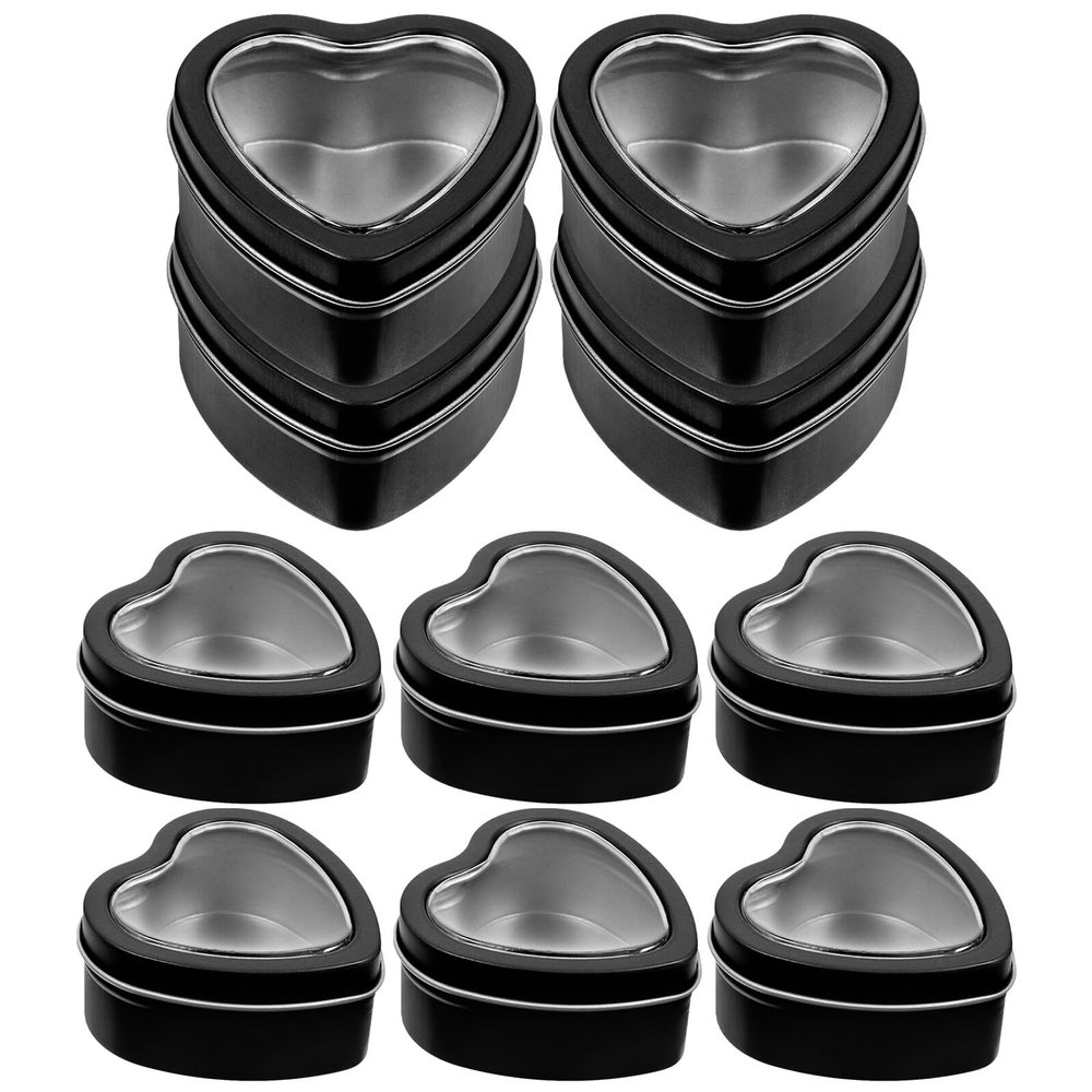 ABOOFAN 10pcs Heart-shaped Tin Candy Boxes Black Window Party Favor Boxes for Wedding and Valentine's Day Treat Packaging