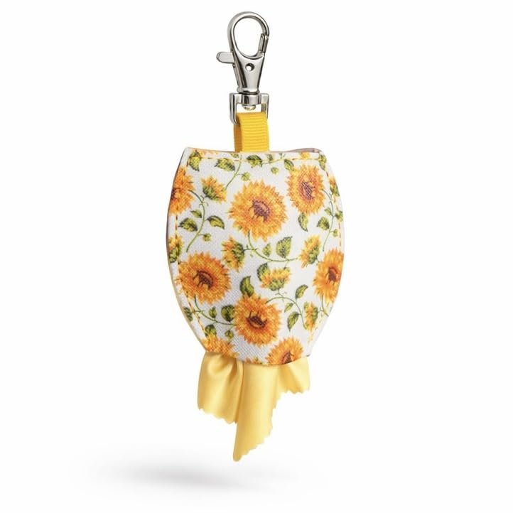 Printed Sunflowers Eyeglasses Cleaner Wipe Holder Key Fob