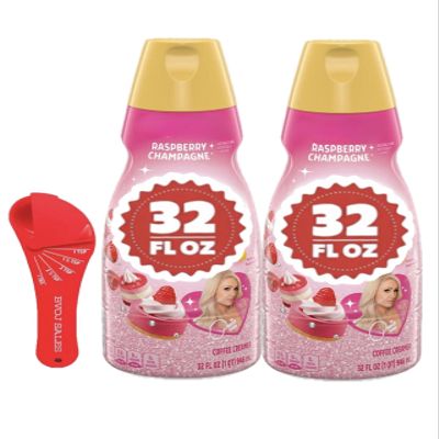International-Delight Paris Hilton Raspberry Champagne Non-Dairy Liquid Coffee Creamer, 32 fl oz, Pack of 2 Bottles with Measuring Spoon
