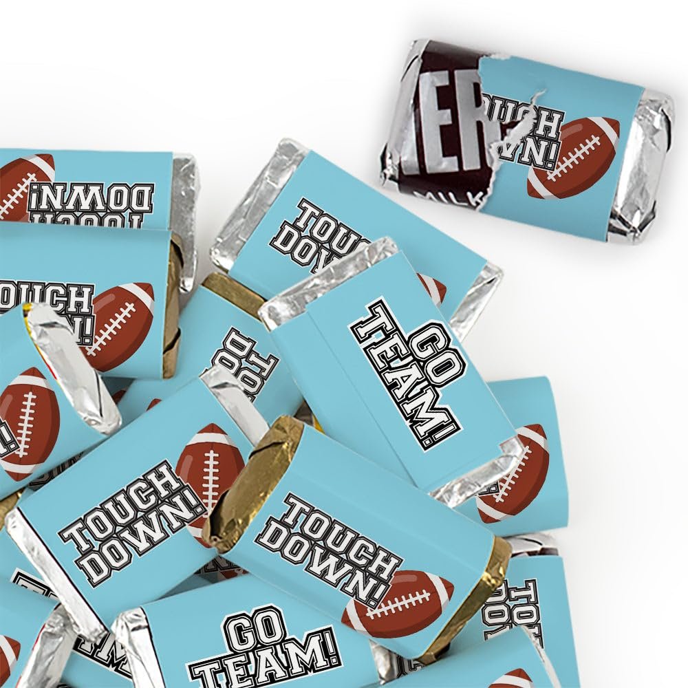 136 Pcs Light Blue Football Party Candy Favors Miniatures Chocolate - No Assembly Required - Touchdown