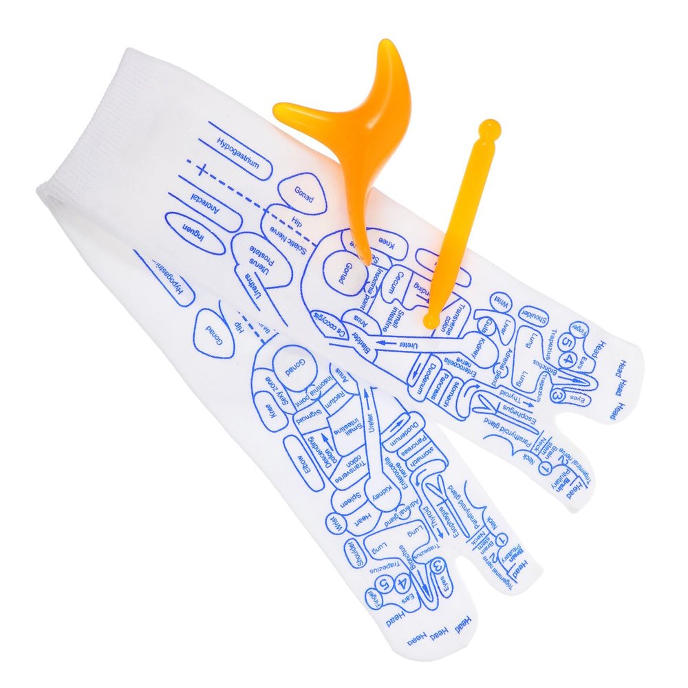 Healvian Reflexology Massage Socks with Acupoint Pressure Tools 3pcs Set Including Massage Stick and Triangle Massager for Foot Therapy and Circulation