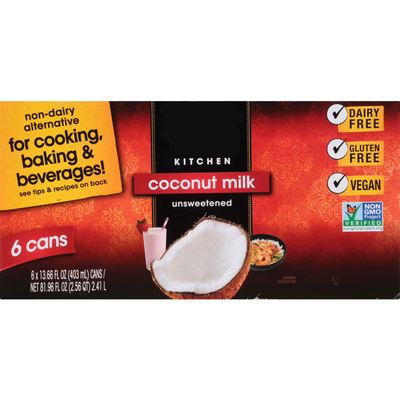 Kitchen Unsweetened Coconut Milk, 13.66 fl oz (Pack of 6) Gluten-Free, Dairy-Free & Vegan Non-GMO Canned Coconut Milk for Cooking, Baking, Curries, and Smoothies