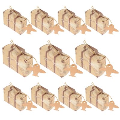 TEHAUX Vintage Suitcase Favor Boxes 50pcs Kraft Paper Mini Storage Boxes for Wedding Party Travel-themed Candy Packaging