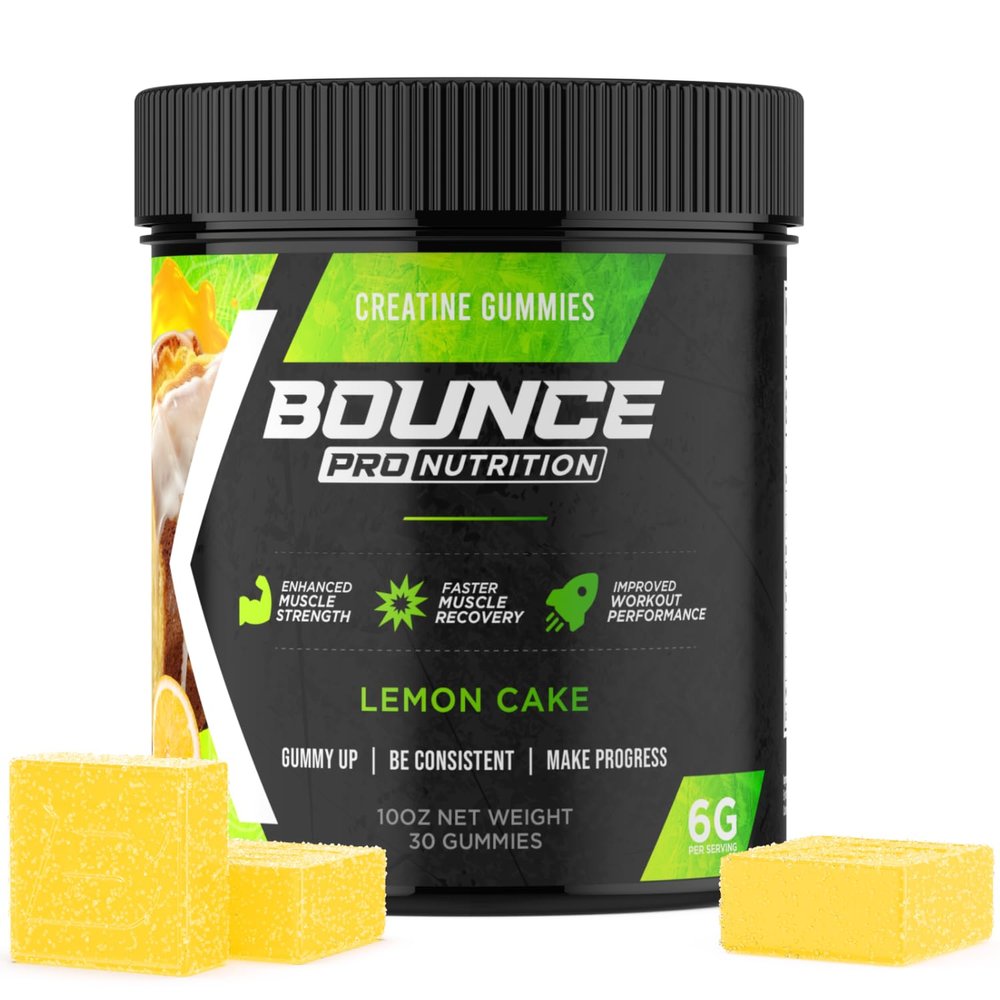 Bounce Pro Creatine Monohydrate Gummies for Men & Women, Low Calorie, 6G of Creatine per Serving, Vegan, Anti-Melting, Gluten-Free, Non-GMO (30 Count (Pack of 1), Lemon Cake)
