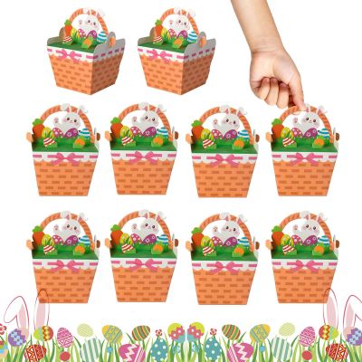 10Pcs Easter Treat Boxes, Cute Bunny Basket Design Colorful Paper Candy Box, Spring Party Gift Containers For Kids & Adults, Cookie Candy Party Favors
