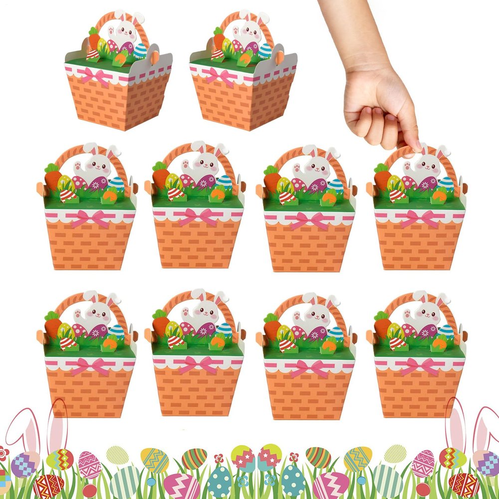 10Pcs Easter Treat Boxes, Cute Bunny Basket Design Colorful Paper Candy Box, Spring Party Gift Containers For Kids & Adults, Cookie Candy Party Favors