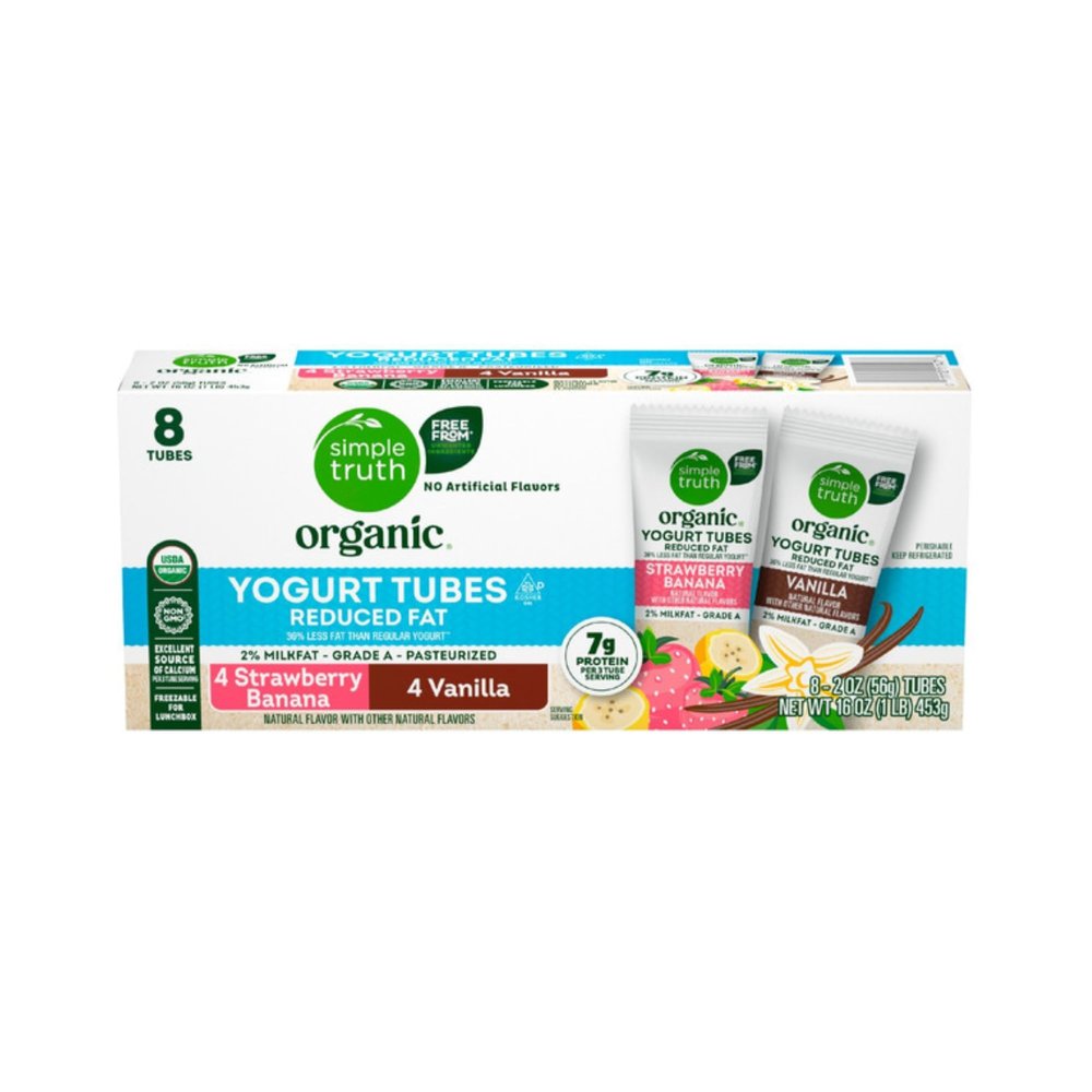 ST Organic Reduced Fat Strawberry Banana and Vanilla Yogurt Tubes