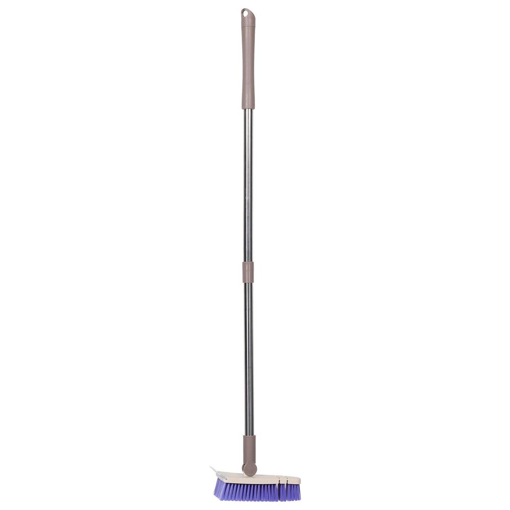 ULDIGI Floor Scrub Brush with Squeegee 2-in-1-34.3" Long Handle Shower Scrubber for Tile Grout - 180 Heavy Duty Cleaning Stiff Brush for Bathroom Kitchen Patio Deck