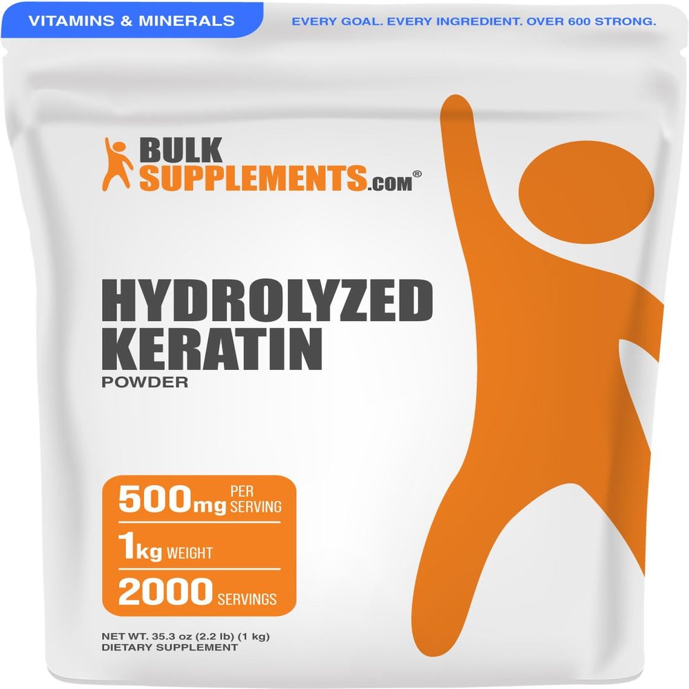 BulkSupplements.com Hydrolyzed Keratin Powder - Gluten Free, 500mg per Serving, 1kg (2.2 lbs) (Pack of 1)