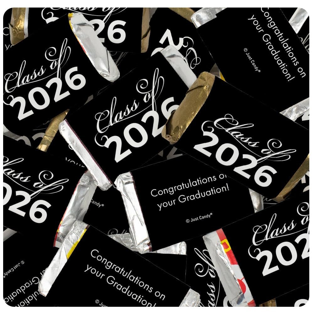 34 Pcs Black Graduation Class Of 2026 Assorted Wrapped Chocolate Miniatures Party Favors (10oz Bag) - No Assembly Required