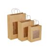 10 Pcs Kraft Paper Gift Bags with Transparent Window, 8.27"x3.94"x10.04" and 10.24"x4.72"x10.04" and 12.60"x4.33"x16.54" Kraft Shopping Bags with Handles for Bouquet Christmas Birthdays Festivals Party Weddings Wrapping (Square, Large) view 1