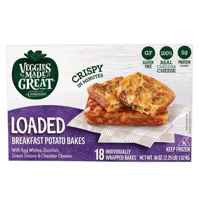 Veggies Made Great Loaded Breakfast Potato Bakes with Egg Whites, Zucchini, Green Onions & Cheddar Cheese, Gluten Free, 18 Count, 36 oz