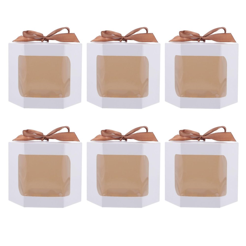 Ciieeo Valentine's Day Boxes 6pcs White Paper Bowknot Packaging Boxes 10x10x10cm Candy and Biscuit Storage for Party and Festival