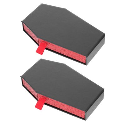 TOBBOMEY 2pcs Halloween Coffin Shape Candy Boxes Black Candy Container Treat Holders Party Decorative Props for Halloween Storage and Jewelry Packaging