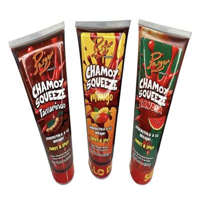 CHAMOY SQUEEZE VARIETY sauce with pulp mango watermelon & tamarind for a spicy tangy & sweet flavor 3 pk