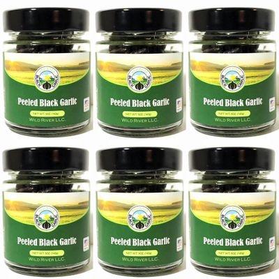 100% American Grown Peeled Black Garlic Cloves, Wild River, Made in USA, 90 Days Naturally Aged Gilroy California Garlic, 6 Pack (5 oz Each Jar)