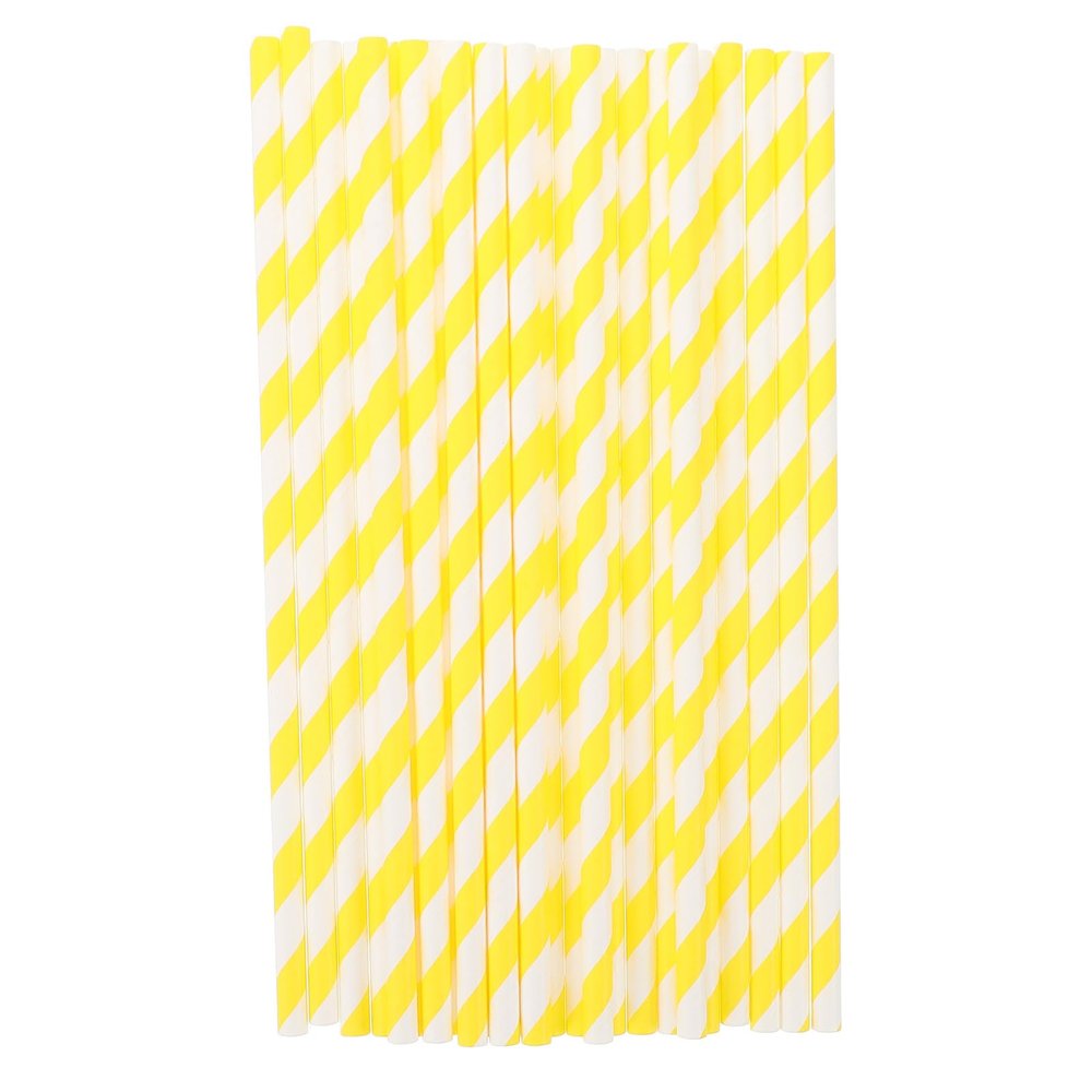 SWETRACE 100pcs Yellow Stripe Paper Straws Disposable Biodegradable Party Drinking Straws for Juice Smoothies Birthday Decoration
