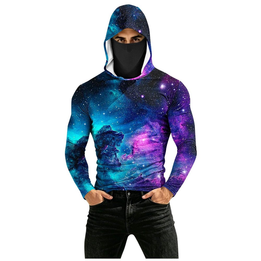 Mens Hooded Sun Shirts Uv Protection Long Sleeve Fishing Face Mask USA Flag 4th July American Pride Camo Patriotic T