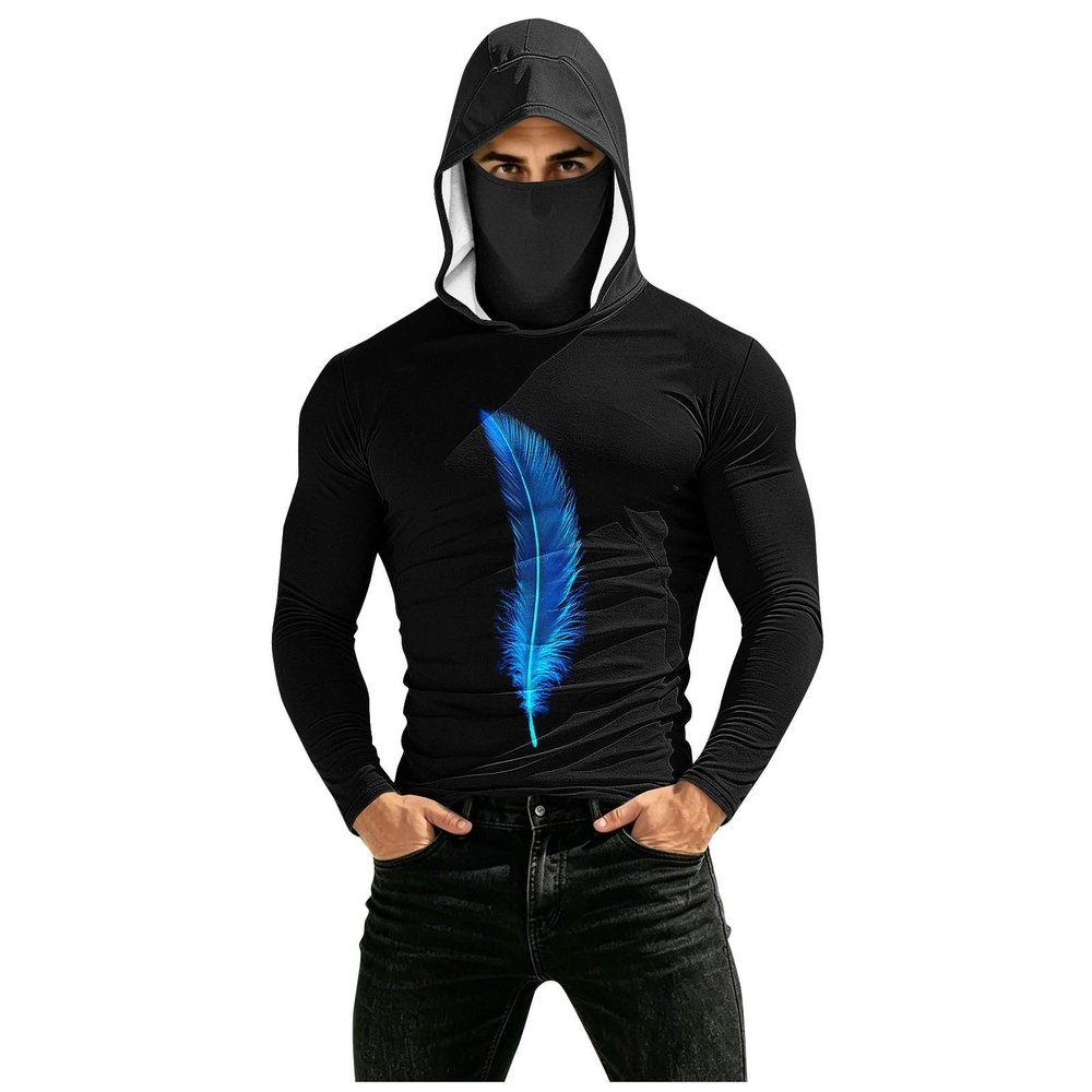 Mens Hooded Sun Shirts Uv Protection Long Sleeve Fishing Face Mask USA Flag 4th July American Pride Camo Patriotic T