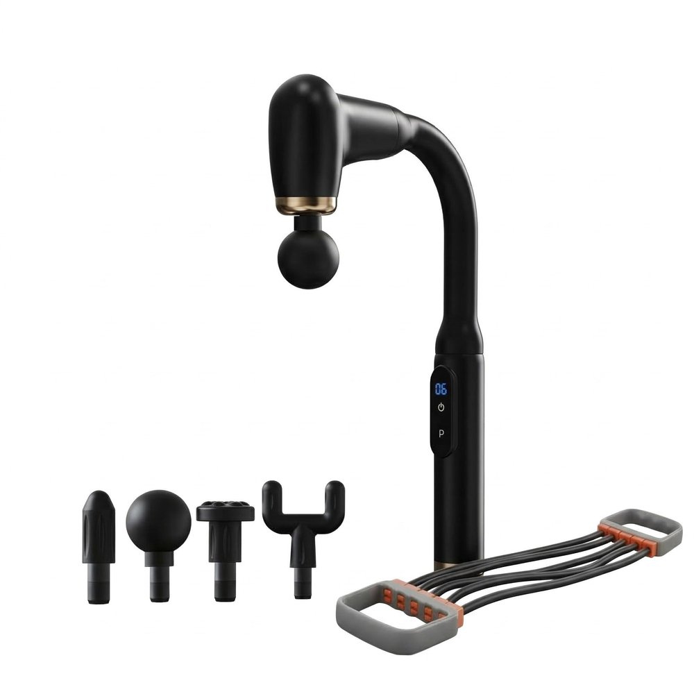 VIRELIOS U-Shaped Back Massager Gun for Pain Relief, Handheld Deep Tissue Massager for Back, Neck & Shoulder, Percussion Massage Gun, 6 Speeds, Cordless Quiet, Band