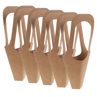 MOLUCKFU 5pcs Kraft Paper Floral Bouquet Tote Bags with Handles, Portable Small Flower Wrapping Paper Pouch Set for Wrapping and Florist Packaging