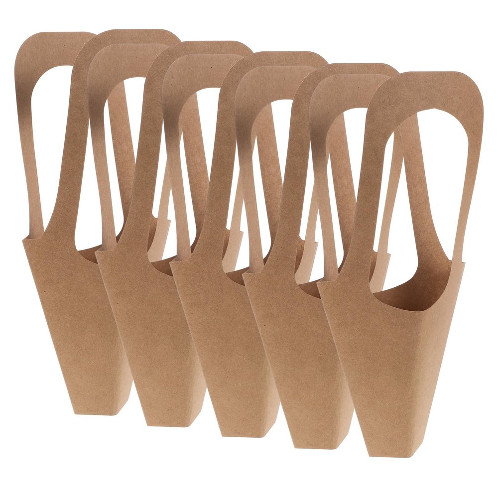MOLUCKFU 5pcs Kraft Paper Floral Bouquet Tote Bags with Handles, Portable Small Flower Wrapping Paper Pouch Set for Wrapping and Florist Packaging