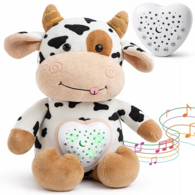 Baby Sound Machine Plush Cow with Cry Detector & Star Projector USB Rechargeable White Noise Machine Baby with 15 Melodies & Timer Lullaby Sound Machine & Baby Sleep Soother for Newborns