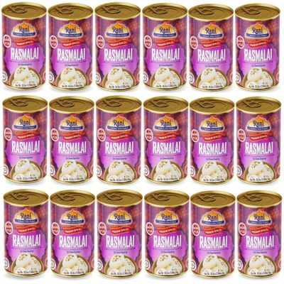 Rani Rasmalai (Soft Cheese Dumplings) 35.3oz (2.2lbs) 1kg Pack of 18, Approximately 14 pieces, Easy Open Lid ~ Ready to eat | Gluten Free | Non-GMO | Kosher | Indian Origin