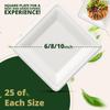 100% Compostable 6" 8" and 10" Square Paper Plates [75-Pack] - BPI Certified & ASTM compliant- [Assorted] Heavy Duty, Eco-Friendly, Biodegradable Bagasse Dinner Plates - White Variety Plates view 3