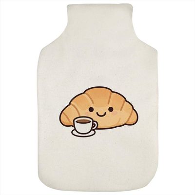Azeeda 'Smiling Croissant with Coffee' Hot Water Bottle Cover (HW00048232)