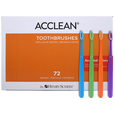 Henry Schein Acclean Youth Toothbrush 28 Tuft, Diamond Compact Head, Assorted 4 Colors, Soft Bristles, Individually Designed for Kids - 6 Toothbrushes (Colors May Vary)
