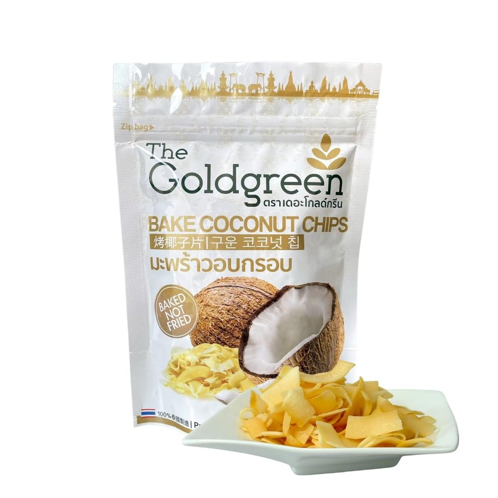 Baked Coconut Chips Thai Crispy Snack, Toasted Coconut Flakes, 50g Bag (5, 50g.)