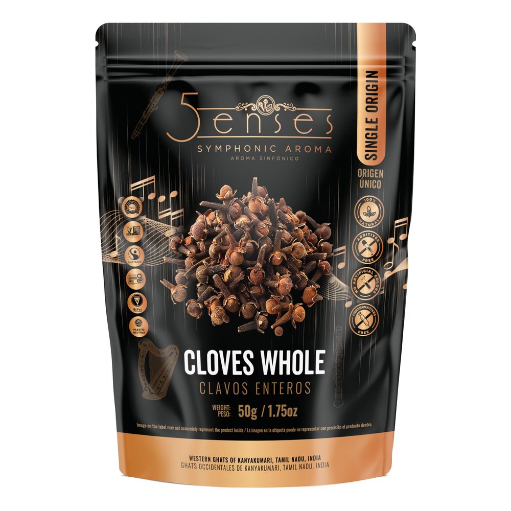 5Senses Whole Cloves 50g (1.75oz) | Single Origin Cloves from India | Natural Sun Dried Clove Spice | Non-GMO, Gluten Free | Whole Cloves for Cooking, Tea, Baking & Spice Blends