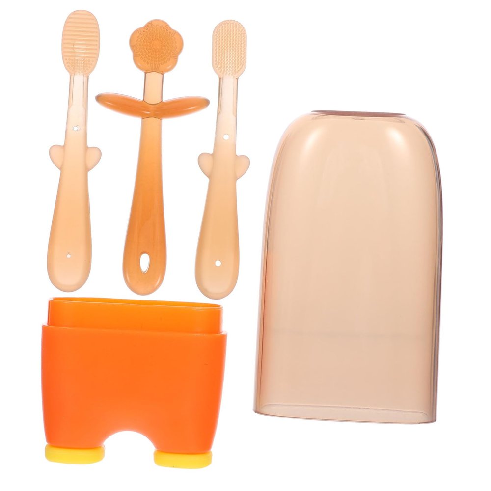 BESTYASH Silicone Toothbrush 3pcs Soft Safety Silicone Brush Oral Care Tongue Cleaner for Newborns