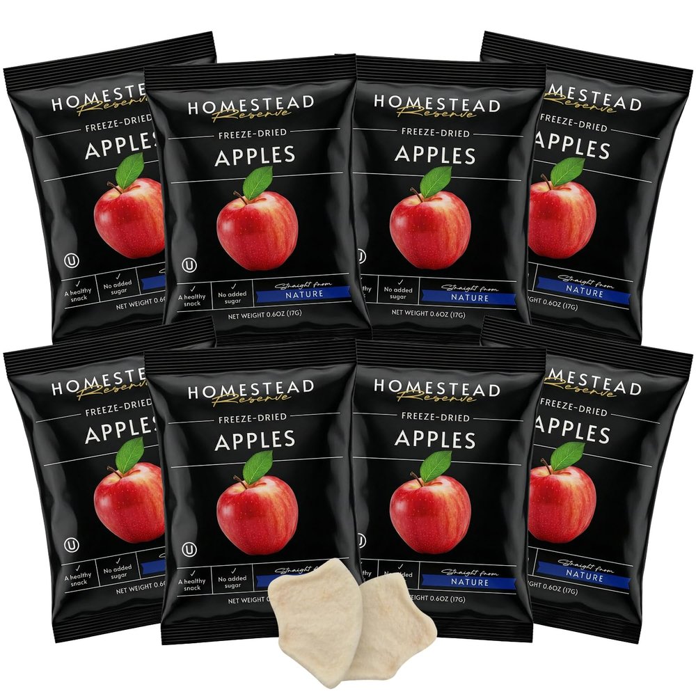 HOMESTEAD RESERVE Freeze Dried Apple, Pack of 8 (0.6 oz Each) Dried Fruit Snacks Individual Packs, Ideal Fruits Chips for Healthy Lifestyles and Active Living, Perfect Everyday Snacking