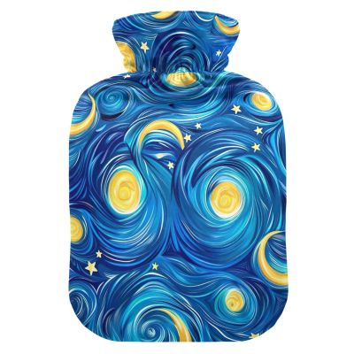 Hot Water Bottle with Soft Cover Feet and Bed Warmer Blue Starry Night Hot Water Bag for Menstrual Cramps Medium