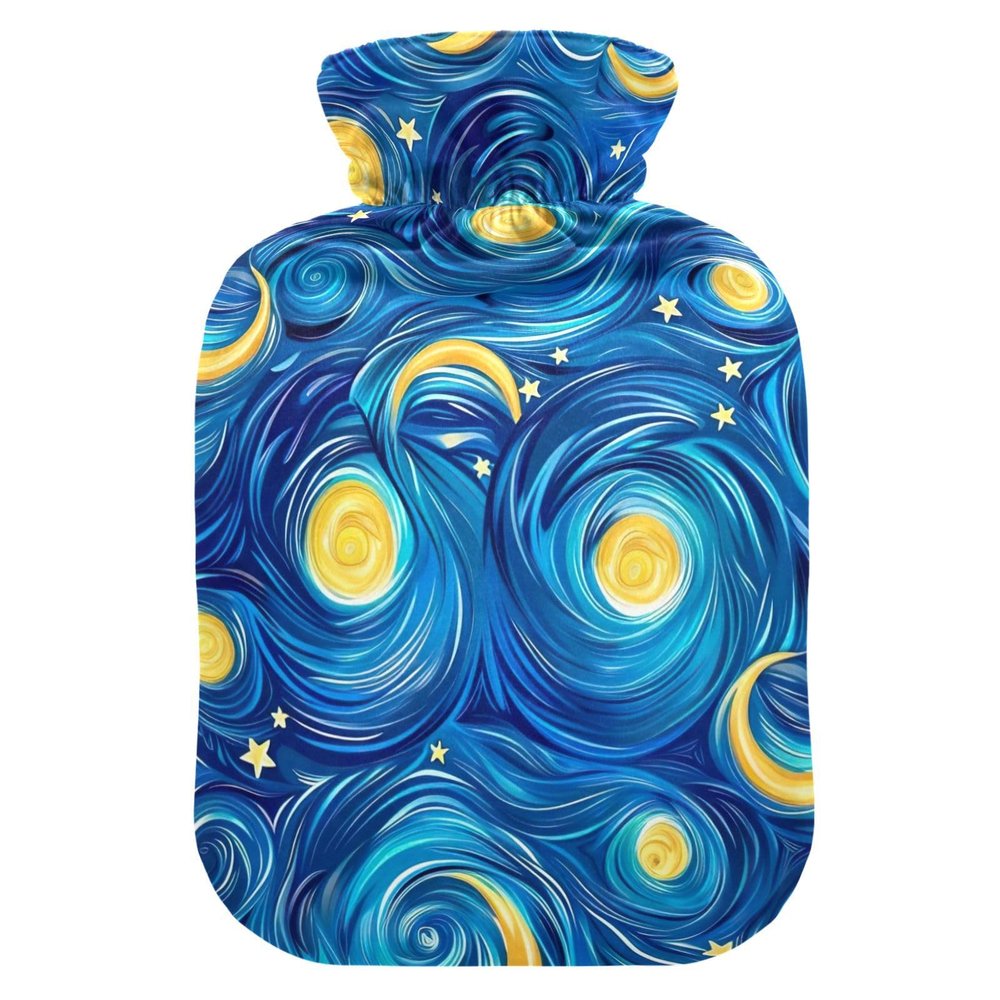 Hot Water Bottle with Soft Cover Feet and Bed Warmer Blue Starry Night Hot Water Bag for Menstrual Cramps Medium