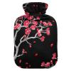 Red Flowers Gray Branches Black Hot Water Bottle with Soft Velvet Cover Hot Water Bag for Hot and Cold Compress Small view 1