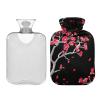 Red Flowers Gray Branches Black Hot Water Bottle with Soft Velvet Cover Hot Water Bag for Hot and Cold Compress Small view 2