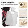 Red Flowers Gray Branches Black Hot Water Bottle with Soft Velvet Cover Hot Water Bag for Hot and Cold Compress Small view 4