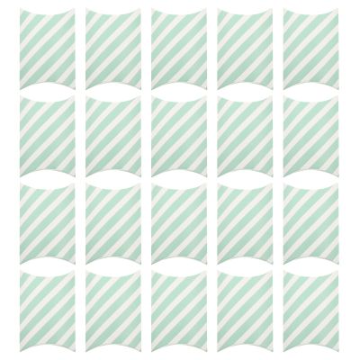 ERINGOGO Striped Folding Pillow Boxes 20pcs, Paper Candy and Snack Packaging Containers 14102.8cm, Light Blue Stripes for Party Favors and Baking Treats