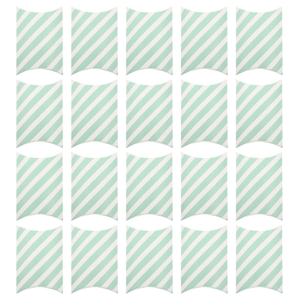 ERINGOGO Striped Folding Pillow Boxes 20pcs, Paper Candy and Snack Packaging Containers 14102.8cm, Light Blue Stripes for Party Favors and Baking Treats