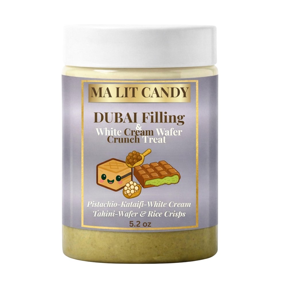 Dubai Chocolate Dessert Jar - Pistachio Kataifi White Cream Crunch with Rice Crisps - 5.2 oz - MA LIT CANDY Layered Dubai Chocolate Treat Jar - Great Gourmet Gift