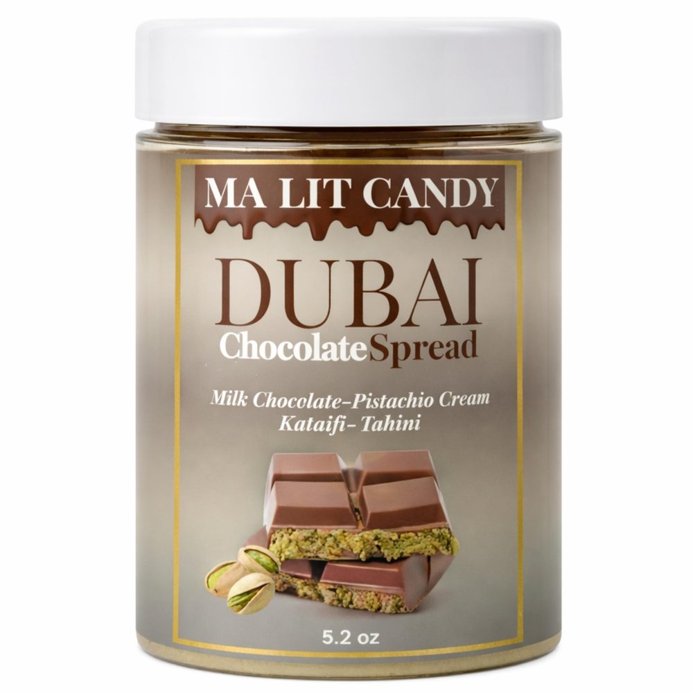 Dubai Chocolate Jar - 5.2 oz Chocolate Kataifi Pistachio Cream with Tahini Dubai Chocolate Bar Spread for Waffles & Pancakes, Desserts, & Gourmet Gift