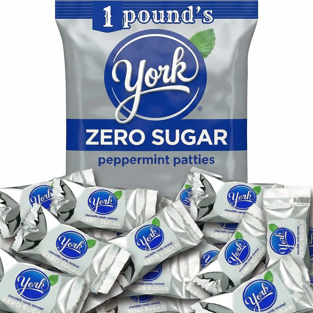 YORK Zero Sugar Chocolate Peppermint Patties Candy, Individually Wrapped, Aspartame Free, 16 oz Bag